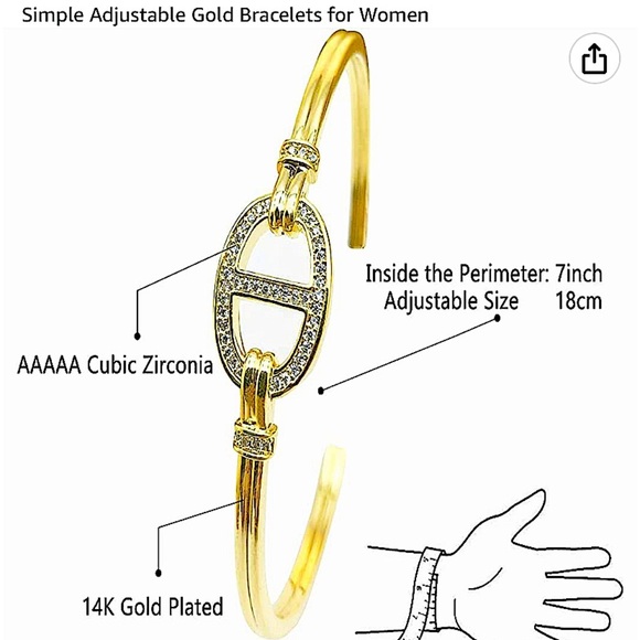 Gold Plated Mariner Coffee Bean Zircon Bangle Cuff Bracelet - Picture 7 of 7